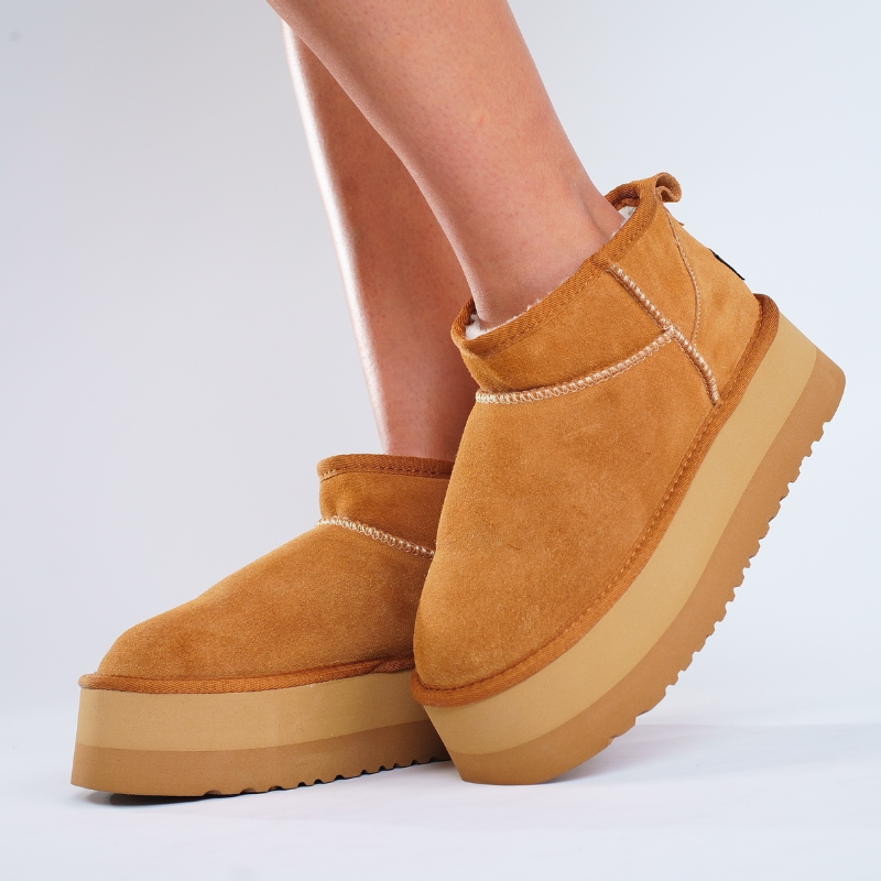 Bota Cuero Mujer Verona Low Platform Camel